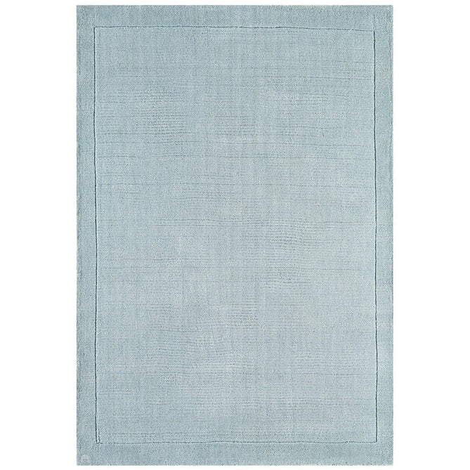 York Modern Plain Textured Subtle Ribbed Stripe Contrasting Smooth Border Handwoven Wool Loop Pile Pale Duck Egg Blue Rug 160 x 230cm