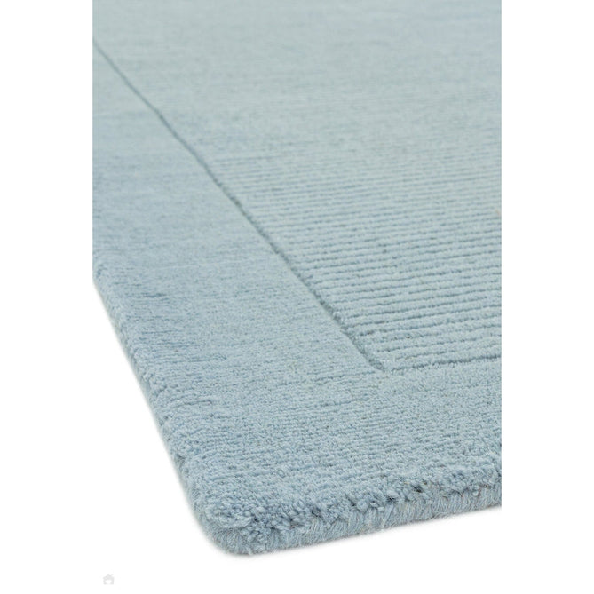 York Modern Plain Textured Subtle Ribbed Stripe Contrasting Smooth Border Handwoven Wool Loop Pile Pale Duck Egg Blue Runner-Asiatic Carpets-Rug Love - The Most Loved Rug Store