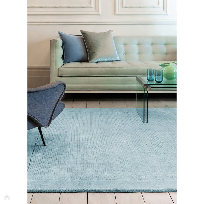 York Modern Plain Textured Subtle Ribbed Stripe Contrasting Smooth Border Handwoven Wool Loop Pile Pale Duck Egg Blue Runner-Asiatic Carpets-Rug Love - The Most Loved Rug Store