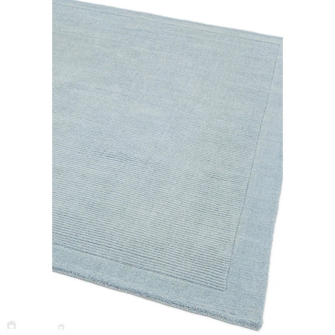 York Modern Plain Textured Subtle Ribbed Stripe Contrasting Smooth Border Handwoven Wool Loop Pile Pale Duck Egg Blue Runner-Asiatic Carpets-Rug Love - The Most Loved Rug Store