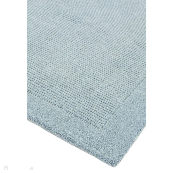York Modern Plain Textured Subtle Ribbed Stripe Contrasting Smooth Border Handwoven Wool Loop Pile Pale Duck Egg Blue Runner-Asiatic Carpets-Rug Love - The Most Loved Rug Store