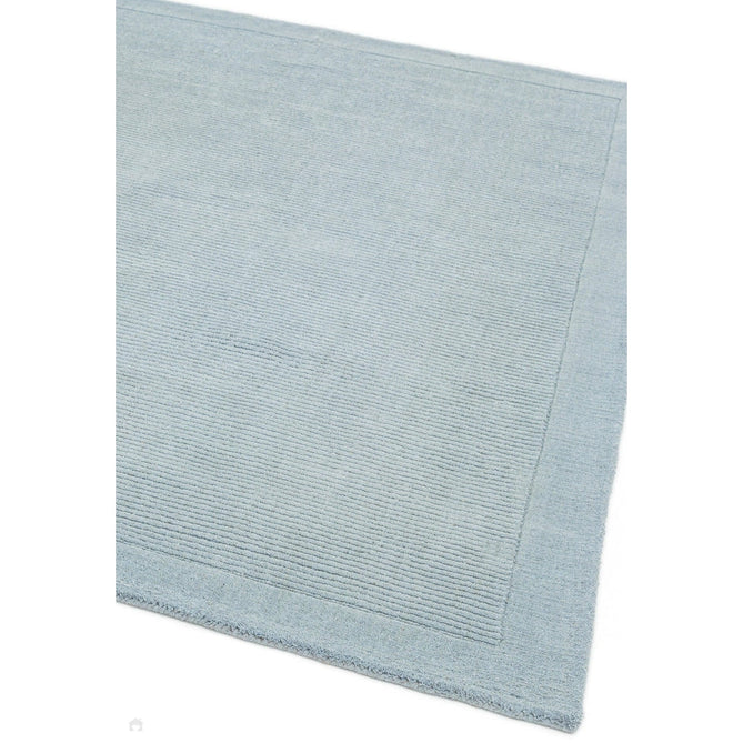 York Modern Plain Textured Subtle Ribbed Stripe Contrasting Smooth Border Handwoven Wool Loop Pile Pale Duck Egg Blue Runner-Asiatic Carpets-Rug Love - The Most Loved Rug Store