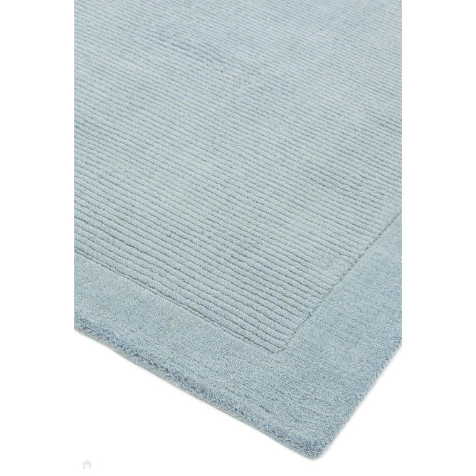 York Modern Plain Textured Subtle Ribbed Stripe Contrasting Smooth Border Handwoven Wool Loop Pile Pale Duck Egg Blue Runner-Asiatic Carpets-Rug Love - The Most Loved Rug Store