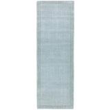 York Modern Plain Textured Subtle Ribbed Stripe Contrasting Smooth Border Handwoven Wool Loop Pile Pale Duck Egg Blue Runner