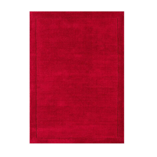 York Modern Plain Textured Subtle Ribbed Stripe Contrasting Smooth Border Handwoven Wool Loop Pile Poppy Red Rug-Asiatic Carpets-Rug Love - The Most Loved Rug Store