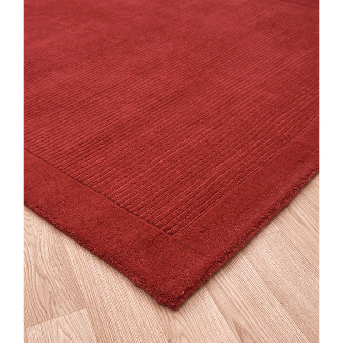 York Modern Plain Textured Subtle Ribbed Stripe Contrasting Smooth Border Handwoven Wool Loop Pile Poppy Red Rug-Asiatic Carpets-Rug Love - The Most Loved Rug Store