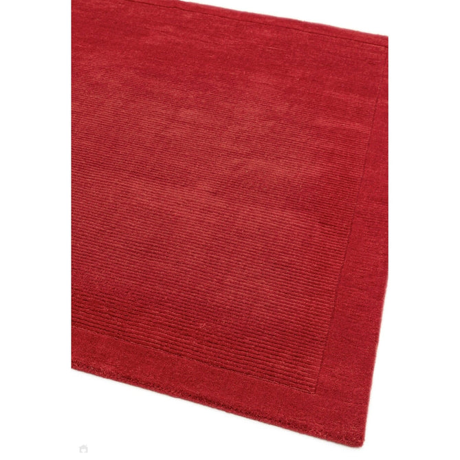 York Modern Plain Textured Subtle Ribbed Stripe Contrasting Smooth Border Handwoven Wool Loop Pile Poppy Red Rug-Asiatic Carpets-Rug Love - The Most Loved Rug Store