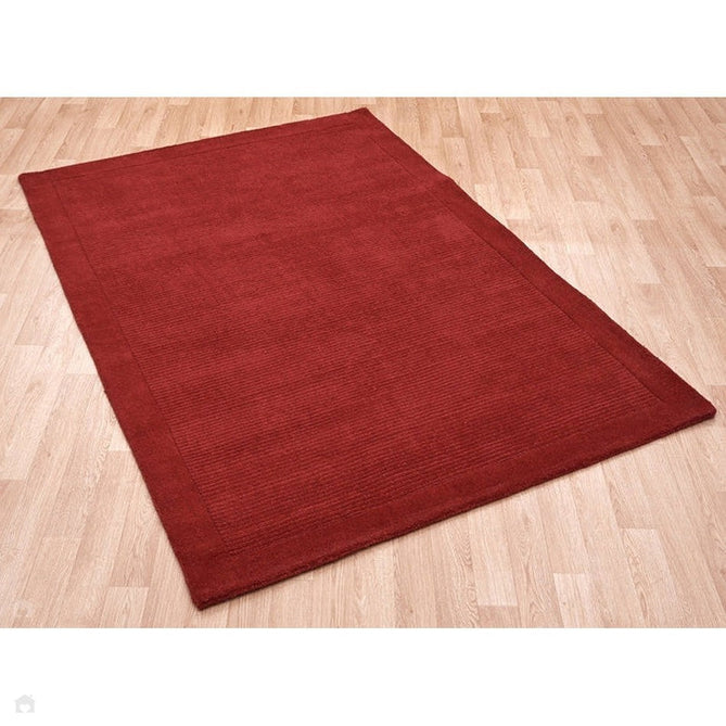 York Modern Plain Textured Subtle Ribbed Stripe Contrasting Smooth Border Handwoven Wool Loop Pile Poppy Red Rug-Asiatic Carpets-Rug Love - The Most Loved Rug Store