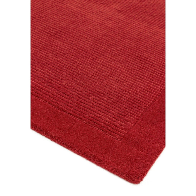 York Modern Plain Textured Subtle Ribbed Stripe Contrasting Smooth Border Handwoven Wool Loop Pile Poppy Red Rug-Asiatic Carpets-Rug Love - The Most Loved Rug Store