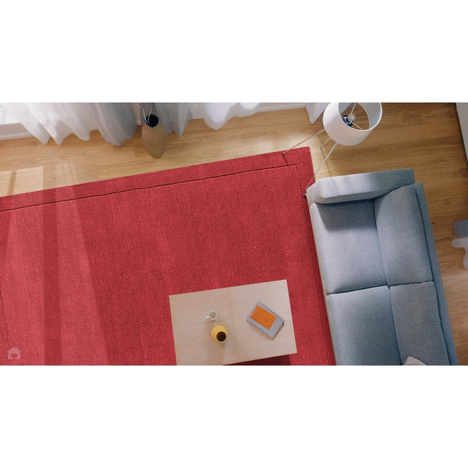 York Modern Plain Textured Subtle Ribbed Stripe Contrasting Smooth Border Handwoven Wool Loop Pile Poppy Red Rug-Asiatic Carpets-Rug Love - The Most Loved Rug Store