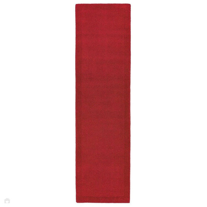 York Modern Plain Textured Subtle Ribbed Stripe Contrasting Smooth Border Handwoven Wool Loop Pile Poppy Red Rug-Asiatic Carpets-Rug Love - The Most Loved Rug Store