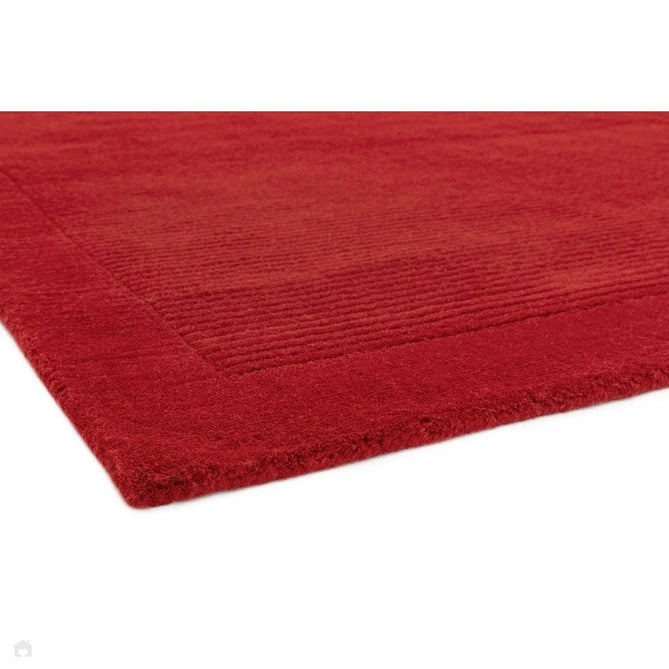 York Modern Plain Textured Subtle Ribbed Stripe Contrasting Smooth Border Handwoven Wool Loop Pile Poppy Red Rug-Asiatic Carpets-Rug Love - The Most Loved Rug Store