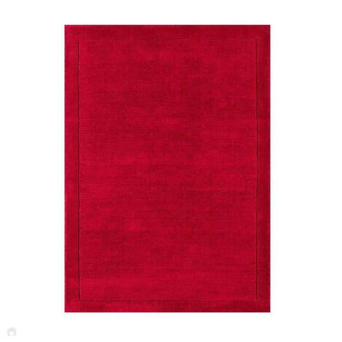 York Modern Plain Textured Subtle Ribbed Stripe Contrasting Smooth Border Handwoven Wool Loop Pile Poppy Red Rug-Asiatic Carpets-Rug Love - The Most Loved Rug Store