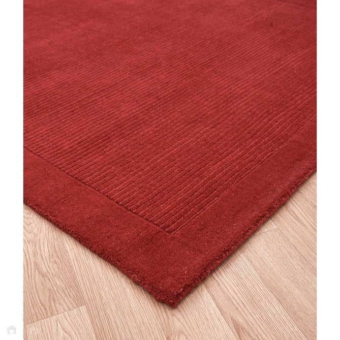 York Modern Plain Textured Subtle Ribbed Stripe Contrasting Smooth Border Handwoven Wool Loop Pile Poppy Red Rug-Asiatic Carpets-Rug Love - The Most Loved Rug Store