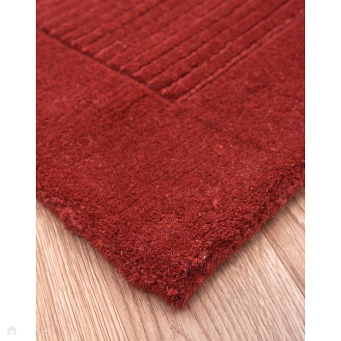 York Modern Plain Textured Subtle Ribbed Stripe Contrasting Smooth Border Handwoven Wool Loop Pile Poppy Red Rug-Asiatic Carpets-Rug Love - The Most Loved Rug Store