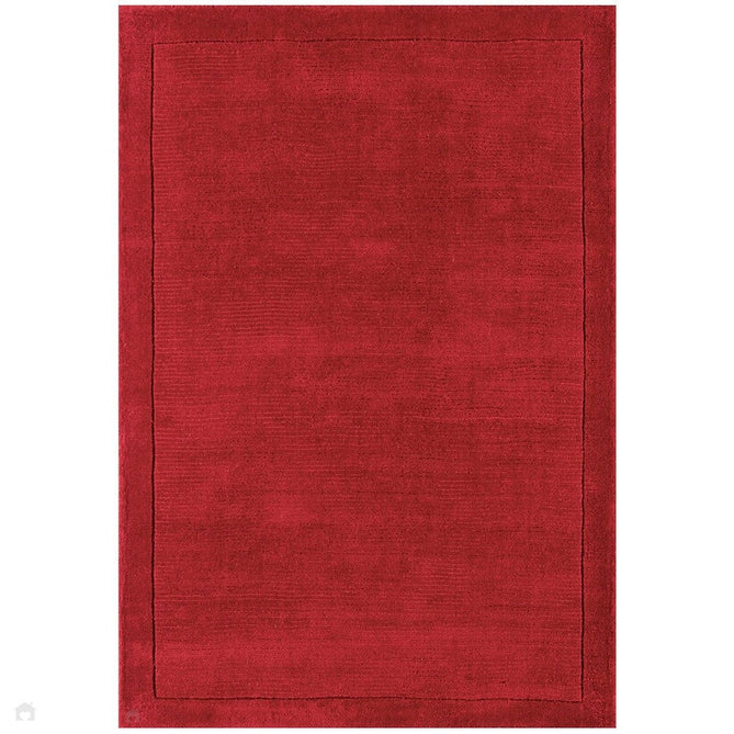 York Modern Plain Textured Subtle Ribbed Stripe Contrasting Smooth Border Handwoven Wool Loop Pile Poppy Red Rug-Asiatic Carpets-Rug Love - The Most Loved Rug Store