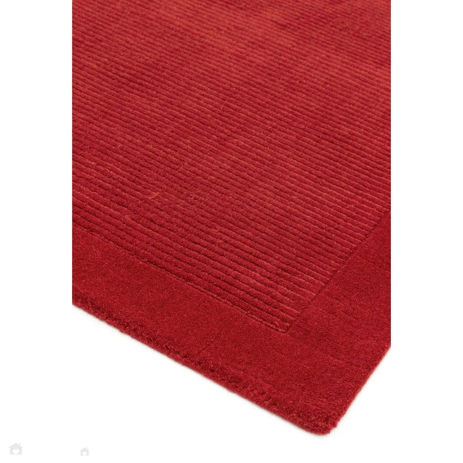 York Modern Plain Textured Subtle Ribbed Stripe Contrasting Smooth Border Handwoven Wool Loop Pile Poppy Red Rug-Asiatic Carpets-Rug Love - The Most Loved Rug Store