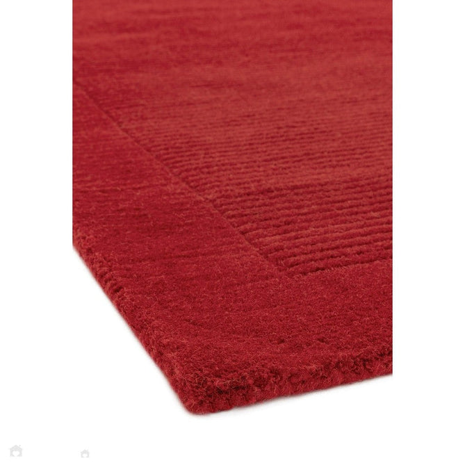 York Modern Plain Textured Subtle Ribbed Stripe Contrasting Smooth Border Handwoven Wool Loop Pile Poppy Red Rug-Asiatic Carpets-Rug Love - The Most Loved Rug Store