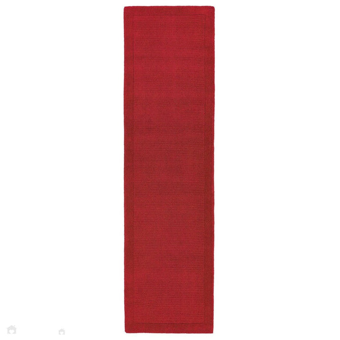 York Modern Plain Textured Subtle Ribbed Stripe Contrasting Smooth Border Handwoven Wool Loop Pile Poppy Red Rug-Asiatic Carpets-Rug Love - The Most Loved Rug Store