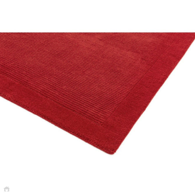 York Modern Plain Textured Subtle Ribbed Stripe Contrasting Smooth Border Handwoven Wool Loop Pile Poppy Red Rug-Asiatic Carpets-Rug Love - The Most Loved Rug Store