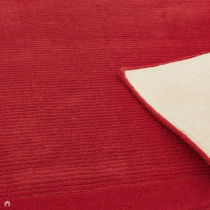 York Modern Plain Textured Subtle Ribbed Stripe Contrasting Smooth Border Handwoven Wool Loop Pile Poppy Red Runner-Asiatic Carpets-Rug Love - The Most Loved Rug Store
