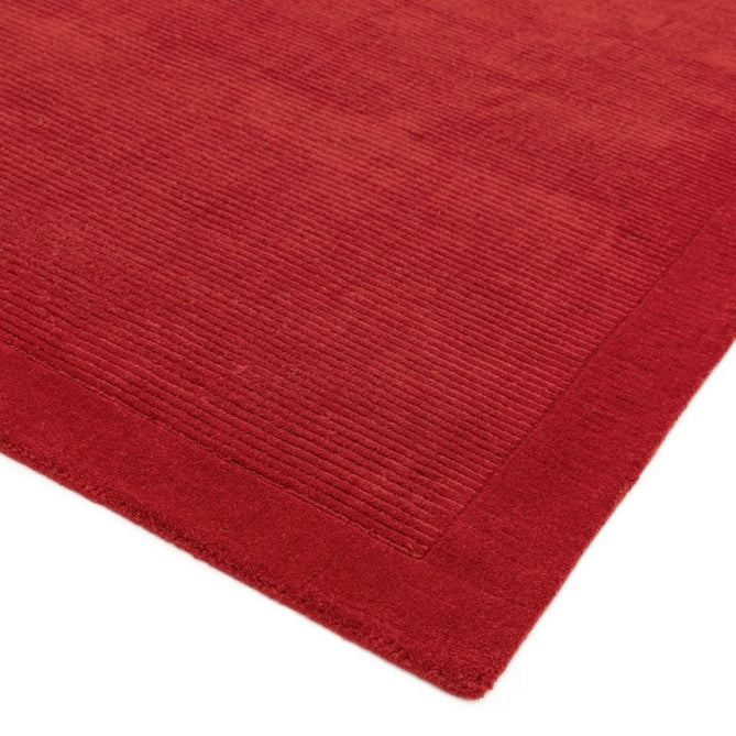 York Modern Plain Textured Subtle Ribbed Stripe Contrasting Smooth Border Handwoven Wool Loop Pile Poppy Red Runner-Asiatic Carpets-Rug Love - The Most Loved Rug Store