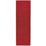 York Modern Plain Textured Subtle Ribbed Stripe Contrasting Smooth Border Handwoven Wool Loop Pile Poppy Red Runner