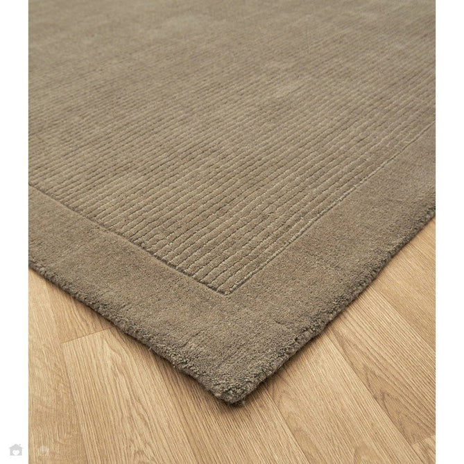 York Modern Plain Textured Subtle Ribbed Stripe Contrasting Smooth Border Handwoven Wool Loop Pile Soft Taupe Rug-Asiatic Carpets-Rug Love - The Most Loved Rug Store