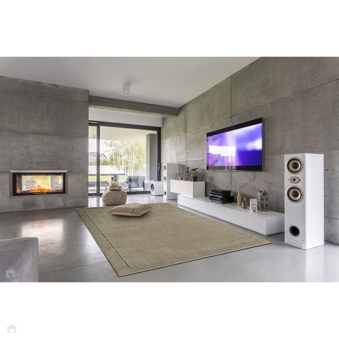 York Modern Plain Textured Subtle Ribbed Stripe Contrasting Smooth Border Handwoven Wool Loop Pile Soft Taupe Rug-Asiatic Carpets-Rug Love - The Most Loved Rug Store