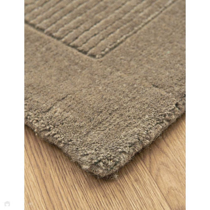 York Modern Plain Textured Subtle Ribbed Stripe Contrasting Smooth Border Handwoven Wool Loop Pile Soft Taupe Rug-Asiatic Carpets-Rug Love - The Most Loved Rug Store