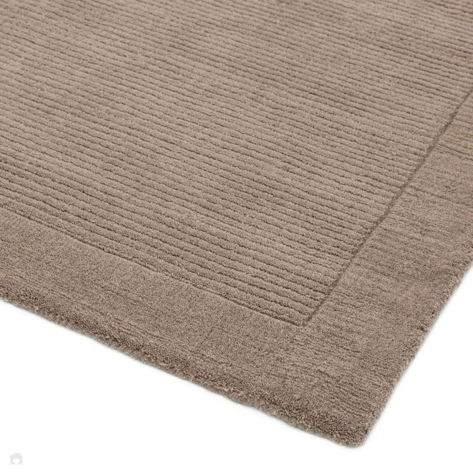 York Modern Plain Textured Subtle Ribbed Stripe Contrasting Smooth Border Handwoven Wool Loop Pile Soft Taupe Rug-Asiatic Carpets-Rug Love - The Most Loved Rug Store