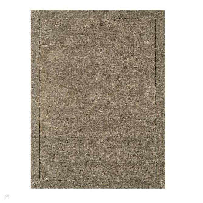 York Modern Plain Textured Subtle Ribbed Stripe Contrasting Smooth Border Handwoven Wool Loop Pile Soft Taupe Rug-Asiatic Carpets-Rug Love - The Most Loved Rug Store