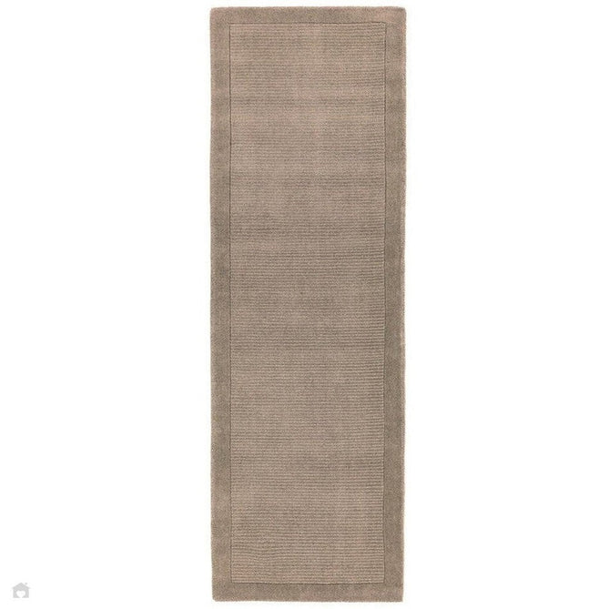 York Modern Plain Textured Subtle Ribbed Stripe Contrasting Smooth Border Handwoven Wool Loop Pile Soft Taupe Rug-Asiatic Carpets-Rug Love - The Most Loved Rug Store
