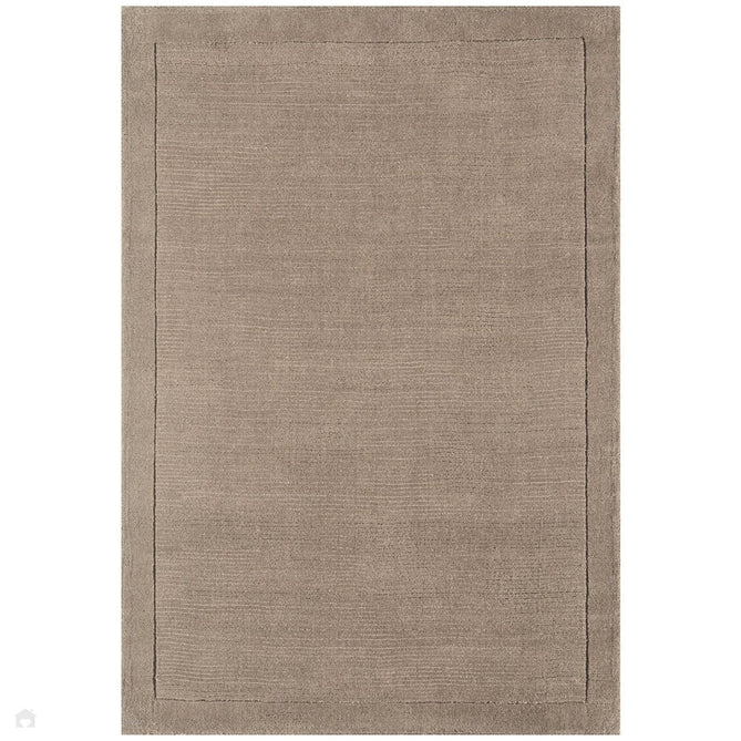 York Modern Plain Textured Subtle Ribbed Stripe Contrasting Smooth Border Handwoven Wool Loop Pile Soft Taupe Rug-Asiatic Carpets-Rug Love - The Most Loved Rug Store
