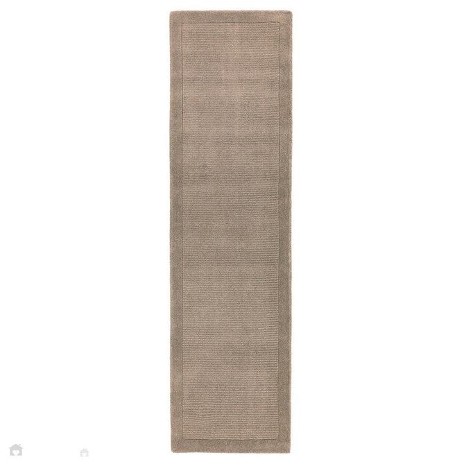 York Modern Plain Textured Subtle Ribbed Stripe Contrasting Smooth Border Handwoven Wool Loop Pile Soft Taupe Rug-Asiatic Carpets-Rug Love - The Most Loved Rug Store
