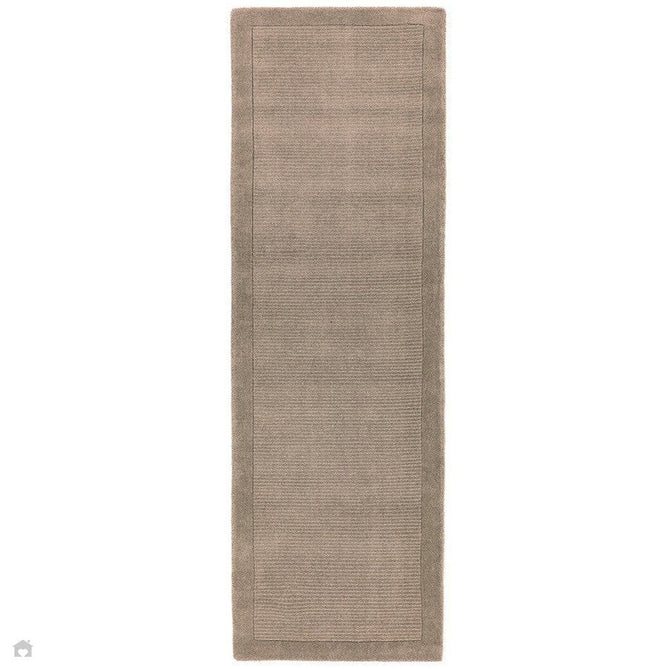 York Modern Plain Textured Subtle Ribbed Stripe Contrasting Smooth Border Handwoven Wool Loop Pile Soft Taupe Rug-Asiatic Carpets-Rug Love - The Most Loved Rug Store