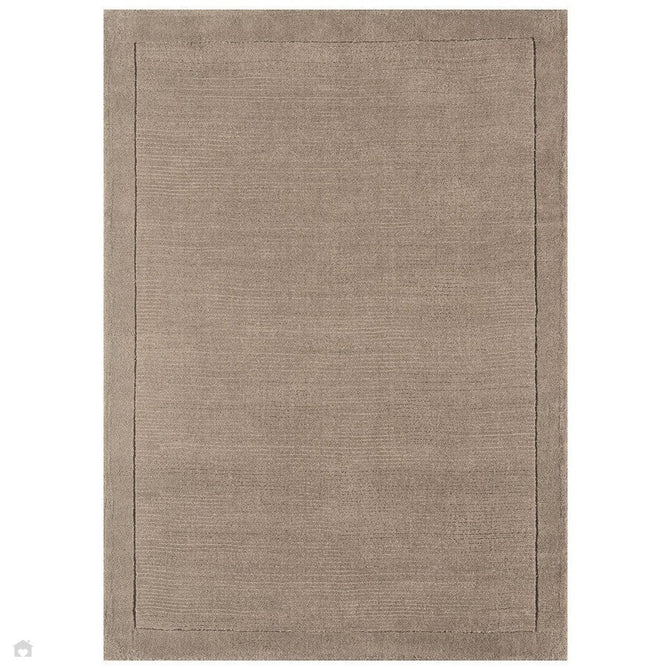 York Modern Plain Textured Subtle Ribbed Stripe Contrasting Smooth Border Handwoven Wool Loop Pile Soft Taupe Rug-Asiatic Carpets-Rug Love - The Most Loved Rug Store