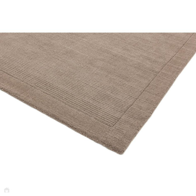 York Modern Plain Textured Subtle Ribbed Stripe Contrasting Smooth Border Handwoven Wool Loop Pile Soft Taupe Rug-Asiatic Carpets-Rug Love - The Most Loved Rug Store