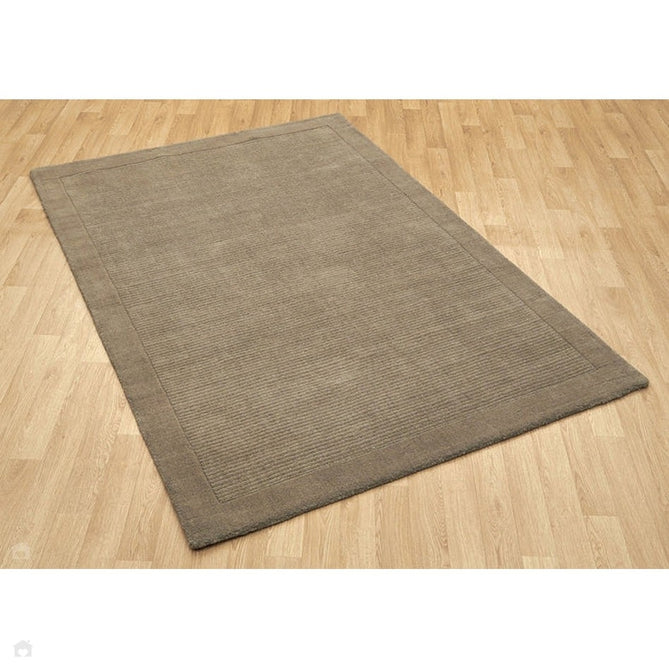 York Modern Plain Textured Subtle Ribbed Stripe Contrasting Smooth Border Handwoven Wool Loop Pile Soft Taupe Rug-Asiatic Carpets-Rug Love - The Most Loved Rug Store