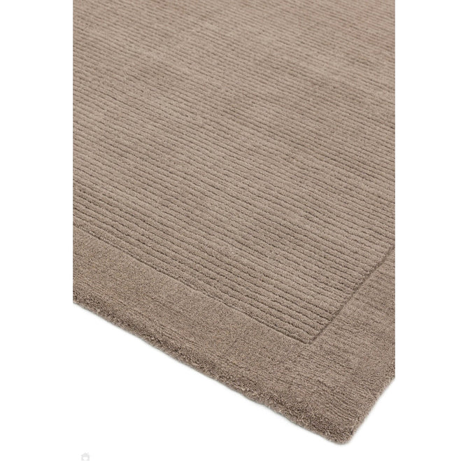 York Modern Plain Textured Subtle Ribbed Stripe Contrasting Smooth Border Handwoven Wool Loop Pile Soft Taupe Runner-Asiatic Carpets-Rug Love - The Most Loved Rug Store