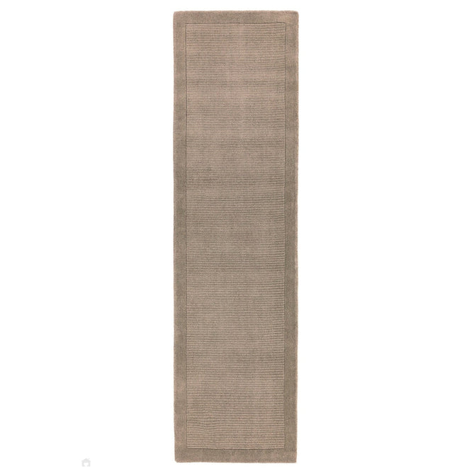 York Modern Plain Textured Subtle Ribbed Stripe Contrasting Smooth Border Handwoven Wool Loop Pile Soft Taupe Runner-Asiatic Carpets-Rug Love - The Most Loved Rug Store