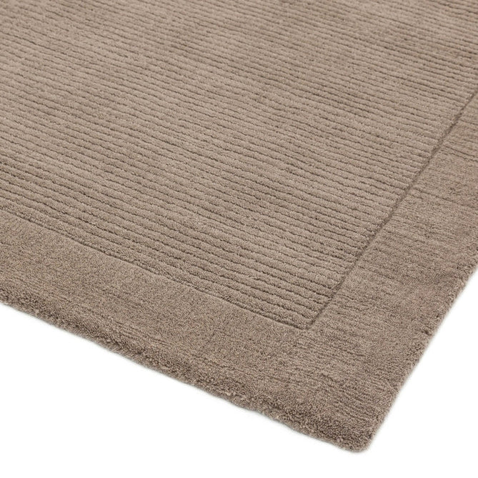 York Modern Plain Textured Subtle Ribbed Stripe Contrasting Smooth Border Handwoven Wool Loop Pile Soft Taupe Runner-Asiatic Carpets-Rug Love - The Most Loved Rug Store