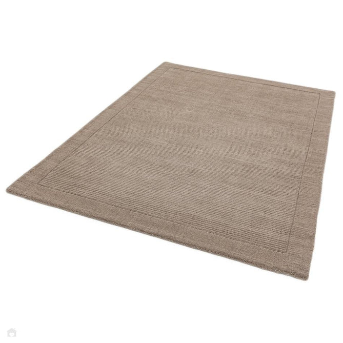 York Modern Plain Textured Subtle Ribbed Stripe Contrasting Smooth Border Handwoven Wool Loop Pile Soft Taupe Runner-Asiatic Carpets-Rug Love - The Most Loved Rug Store
