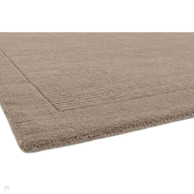 York Modern Plain Textured Subtle Ribbed Stripe Contrasting Smooth Border Handwoven Wool Loop Pile Soft Taupe Runner-Asiatic Carpets-Rug Love - The Most Loved Rug Store