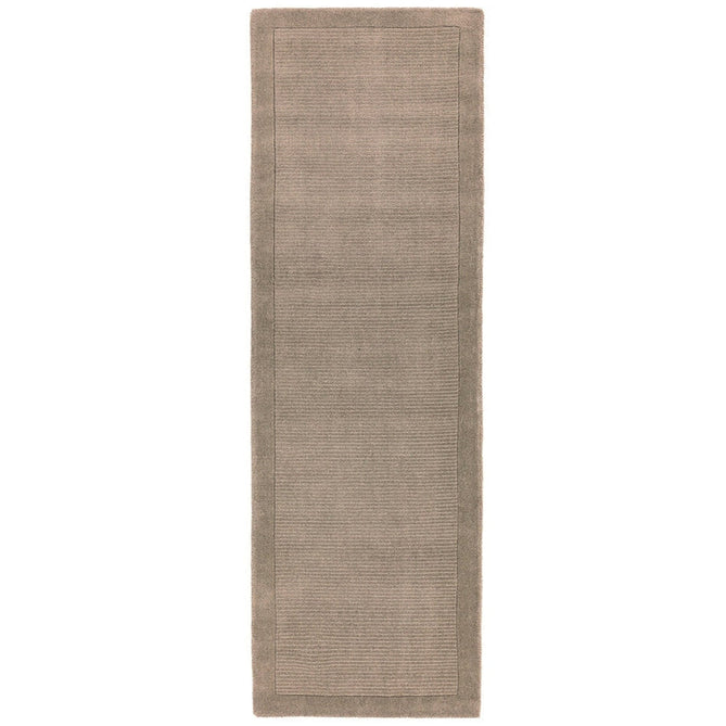 York Modern Plain Textured Subtle Ribbed Stripe Contrasting Smooth Border Handwoven Wool Loop Pile Soft Taupe Runner-Asiatic Carpets-Rug Love - The Most Loved Rug Store