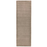 York Modern Plain Textured Subtle Ribbed Stripe Contrasting Smooth Border Handwoven Wool Loop Pile Soft Taupe Runner