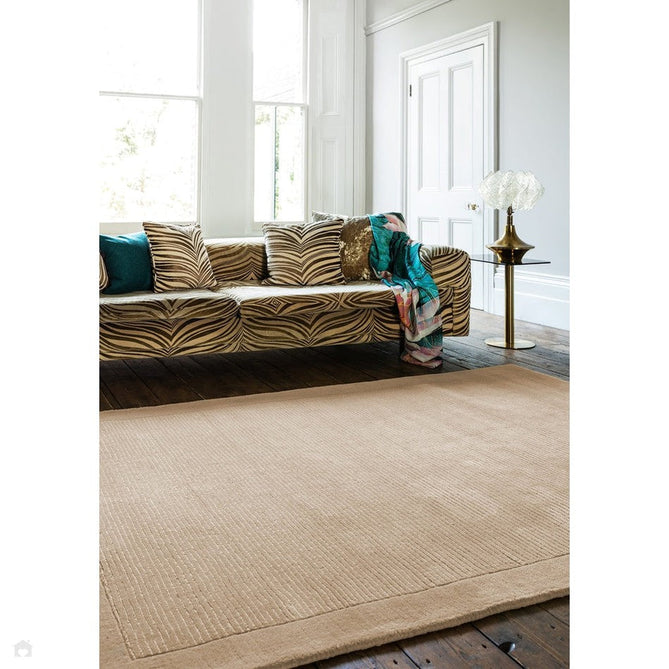 York Modern Plain Textured Subtle Ribbed Stripe Contrasting Smooth Border Handwoven Wool Loop Pile Warm Beige Rug-Asiatic Carpets-Rug Love - The Most Loved Rug Store