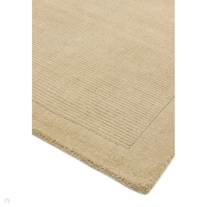 York Modern Plain Textured Subtle Ribbed Stripe Contrasting Smooth Border Handwoven Wool Loop Pile Warm Beige Rug-Asiatic Carpets-Rug Love - The Most Loved Rug Store