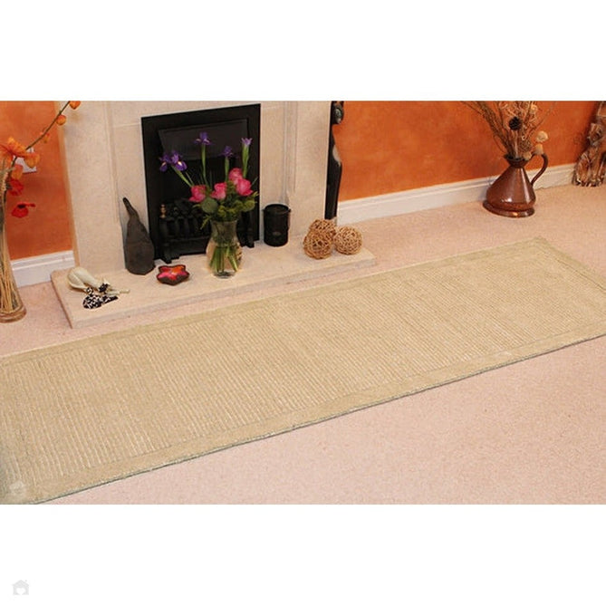 York Modern Plain Textured Subtle Ribbed Stripe Contrasting Smooth Border Handwoven Wool Loop Pile Warm Beige Rug-Asiatic Carpets-Rug Love - The Most Loved Rug Store