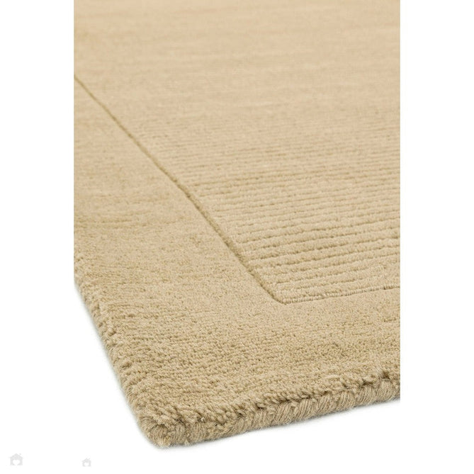 York Modern Plain Textured Subtle Ribbed Stripe Contrasting Smooth Border Handwoven Wool Loop Pile Warm Beige Rug-Asiatic Carpets-Rug Love - The Most Loved Rug Store